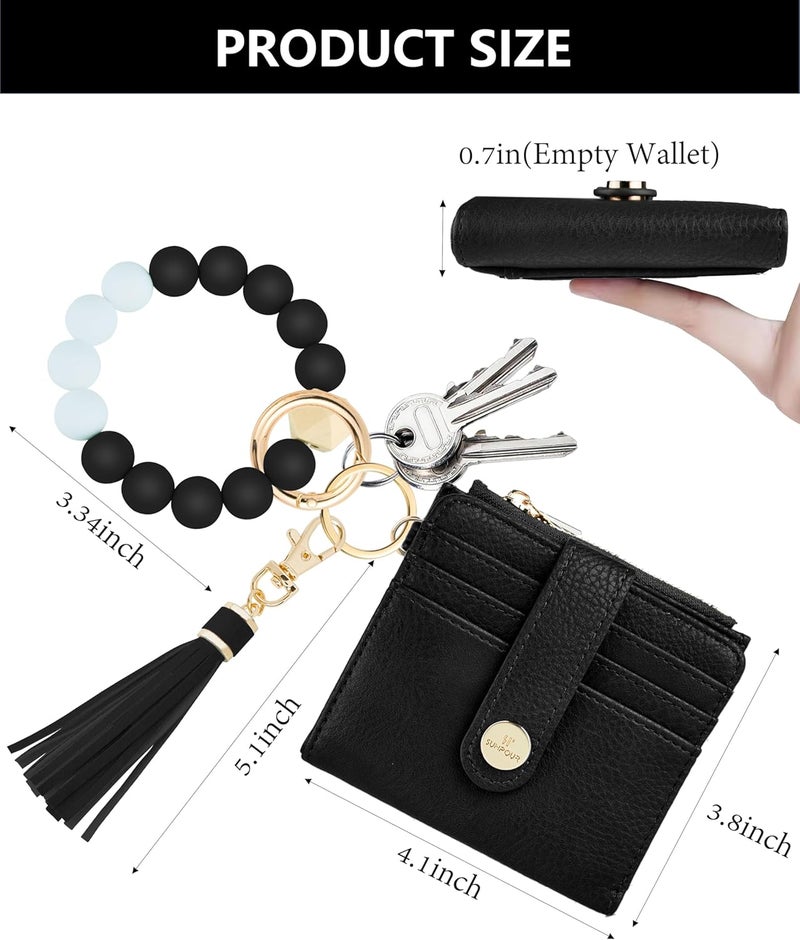 Sunpour Small Wristlet Wallets for Women Keychain Wristlet Wallet RFID Blocking Key Chain Wallet With Zipper Coin Pocket,2 Id Window (Black) - Image 2